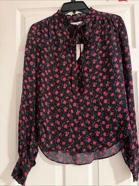 NWT Veronica Beard Louama floral long-sleeve self-tie blouse